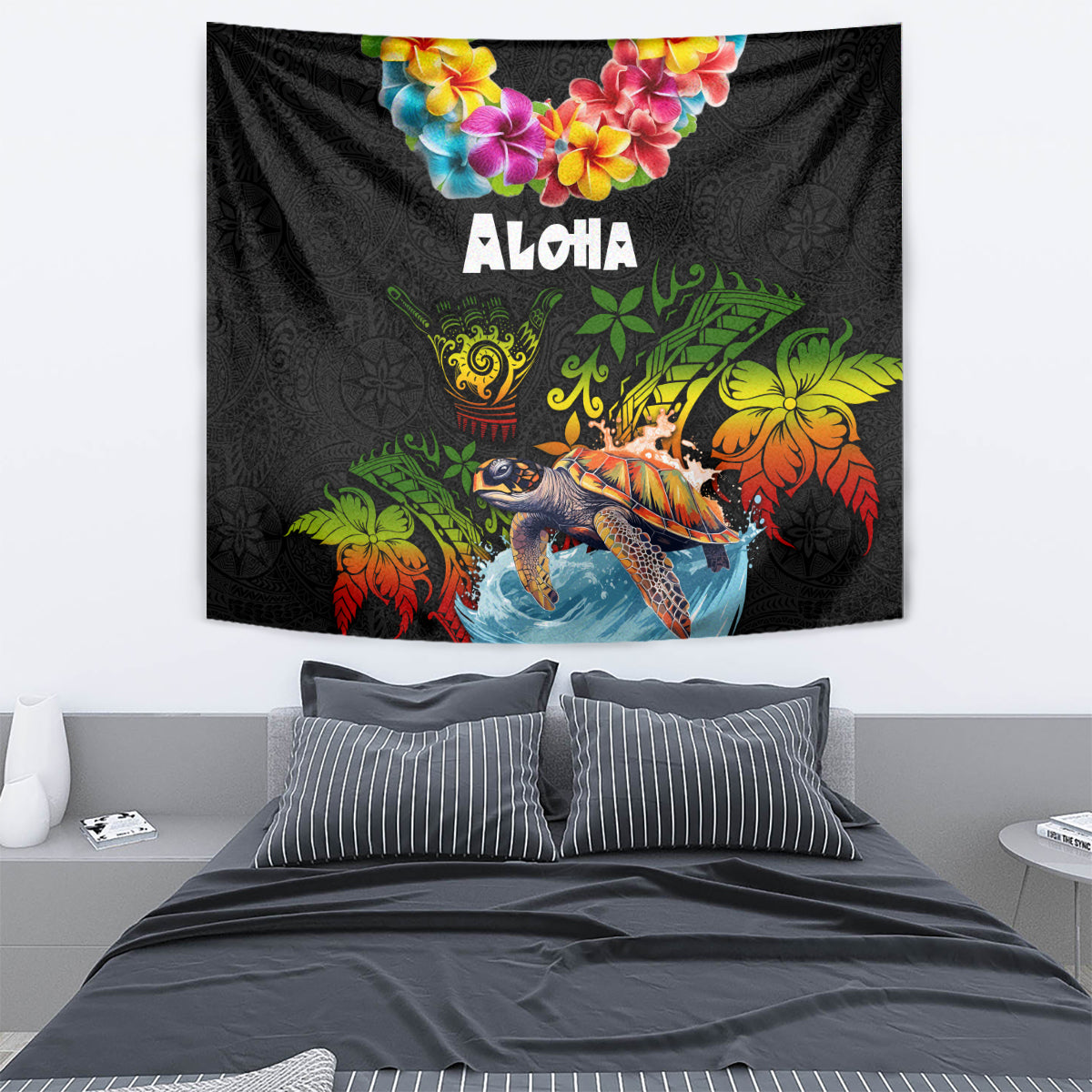 Hawaii Lei Day Tapestry Hibiscus Wreath and Polynesian Pattern LT03 - Polynesian Pride