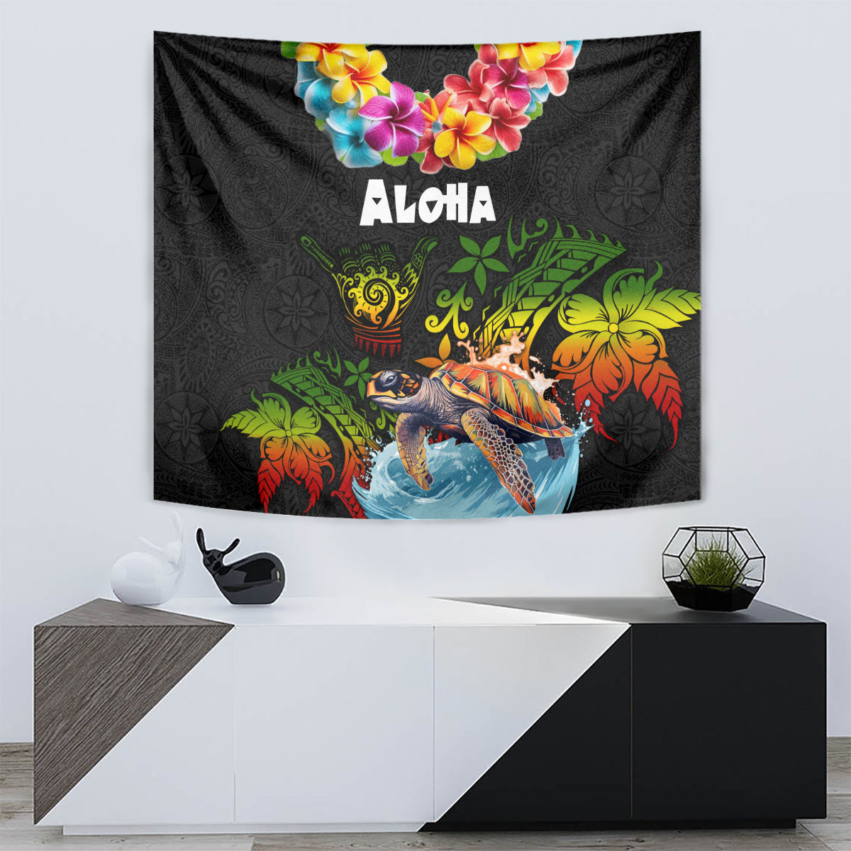 Hawaii Lei Day Tapestry Hibiscus Wreath and Polynesian Pattern LT03 - Polynesian Pride