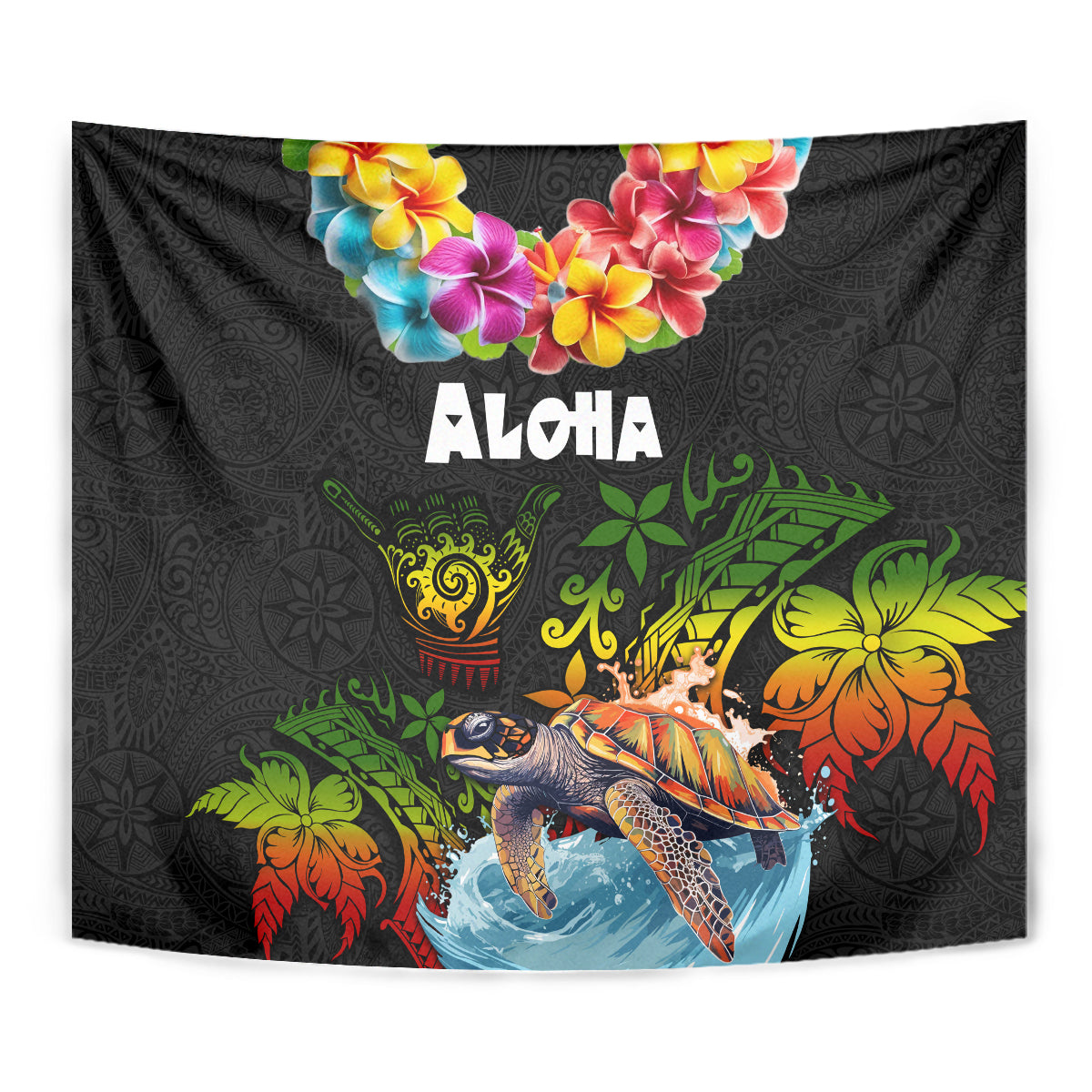 Hawaii Lei Day Tapestry Hibiscus Wreath and Polynesian Pattern LT03 - Polynesian Pride