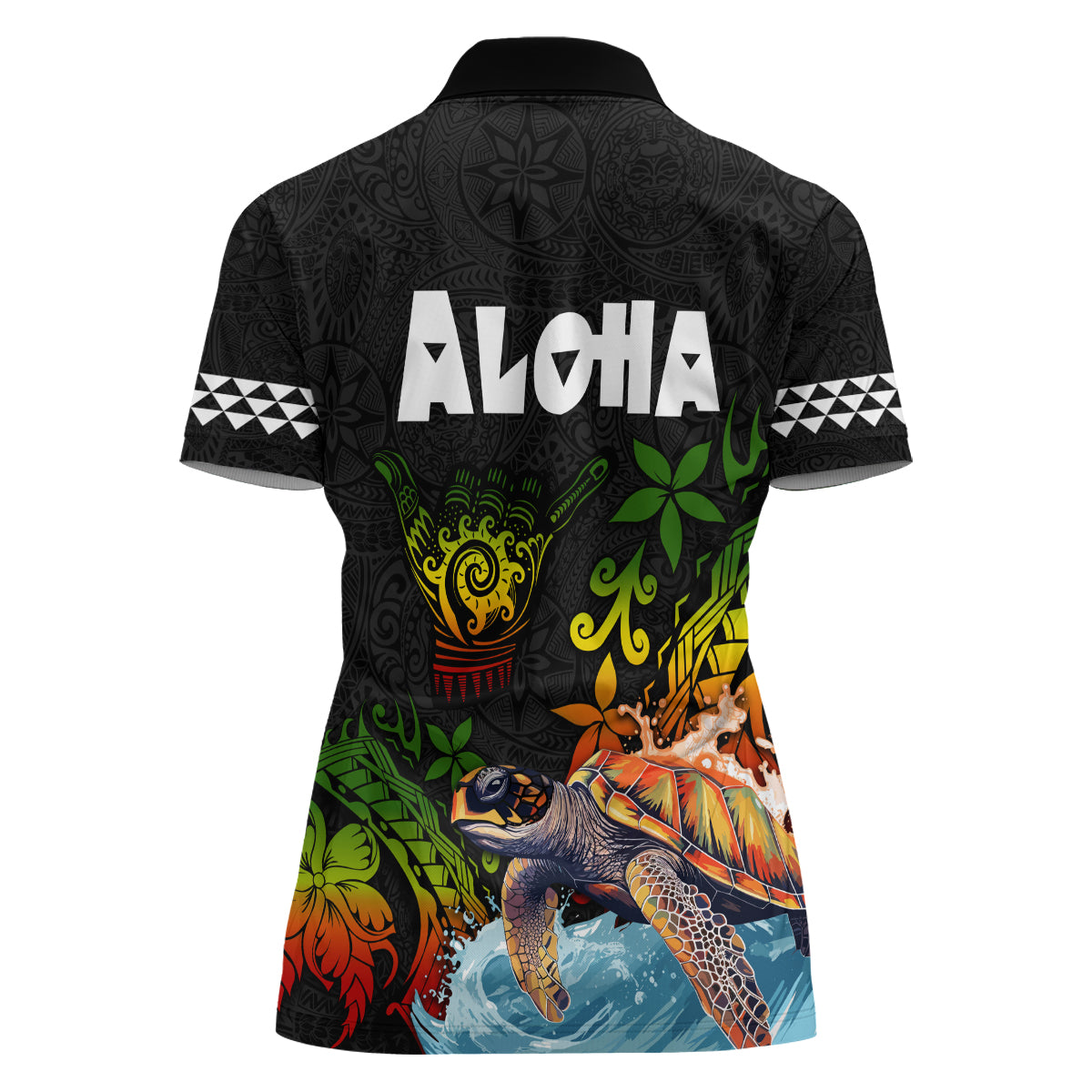 Hawaii Lei Day Women Polo Shirt Hibiscus Wreath and Polynesian Pattern