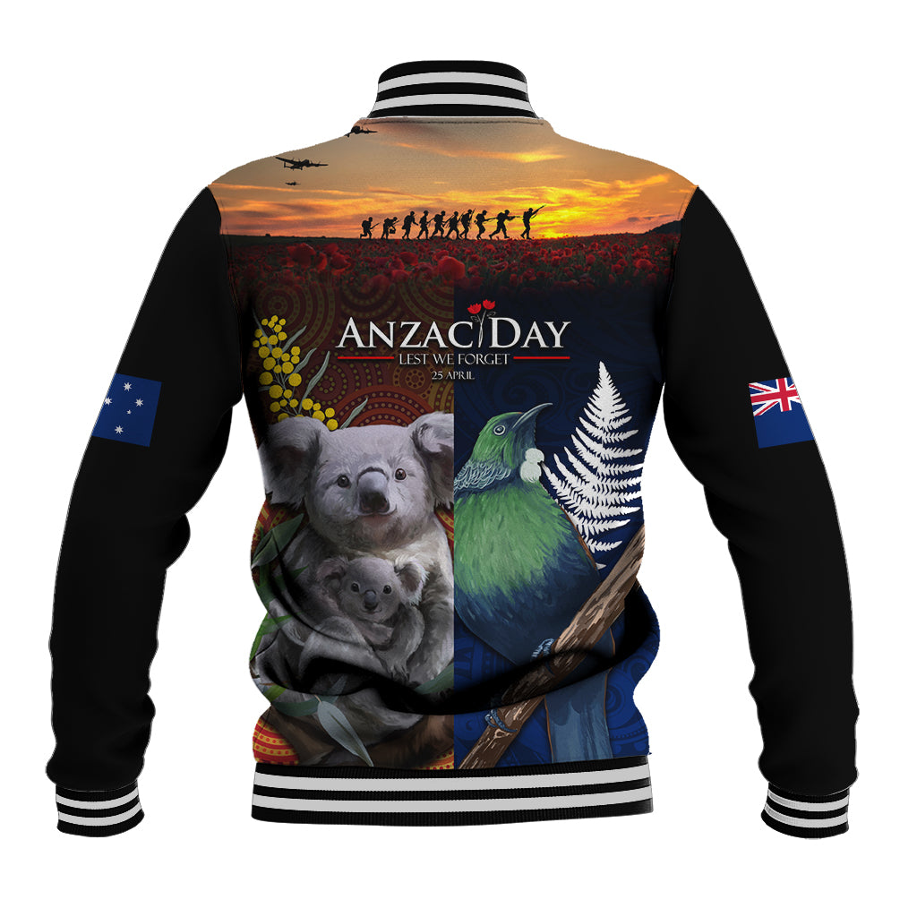 Australia and New Zealand ANZAC Day Baseball Jacket Tui Bird and Koala mix Maori and Aboriginal Pattern LT03 - Polynesian Pride