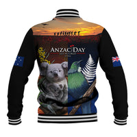 Australia and New Zealand ANZAC Day Baseball Jacket Tui Bird and Koala mix Maori and Aboriginal Pattern LT03 - Polynesian Pride