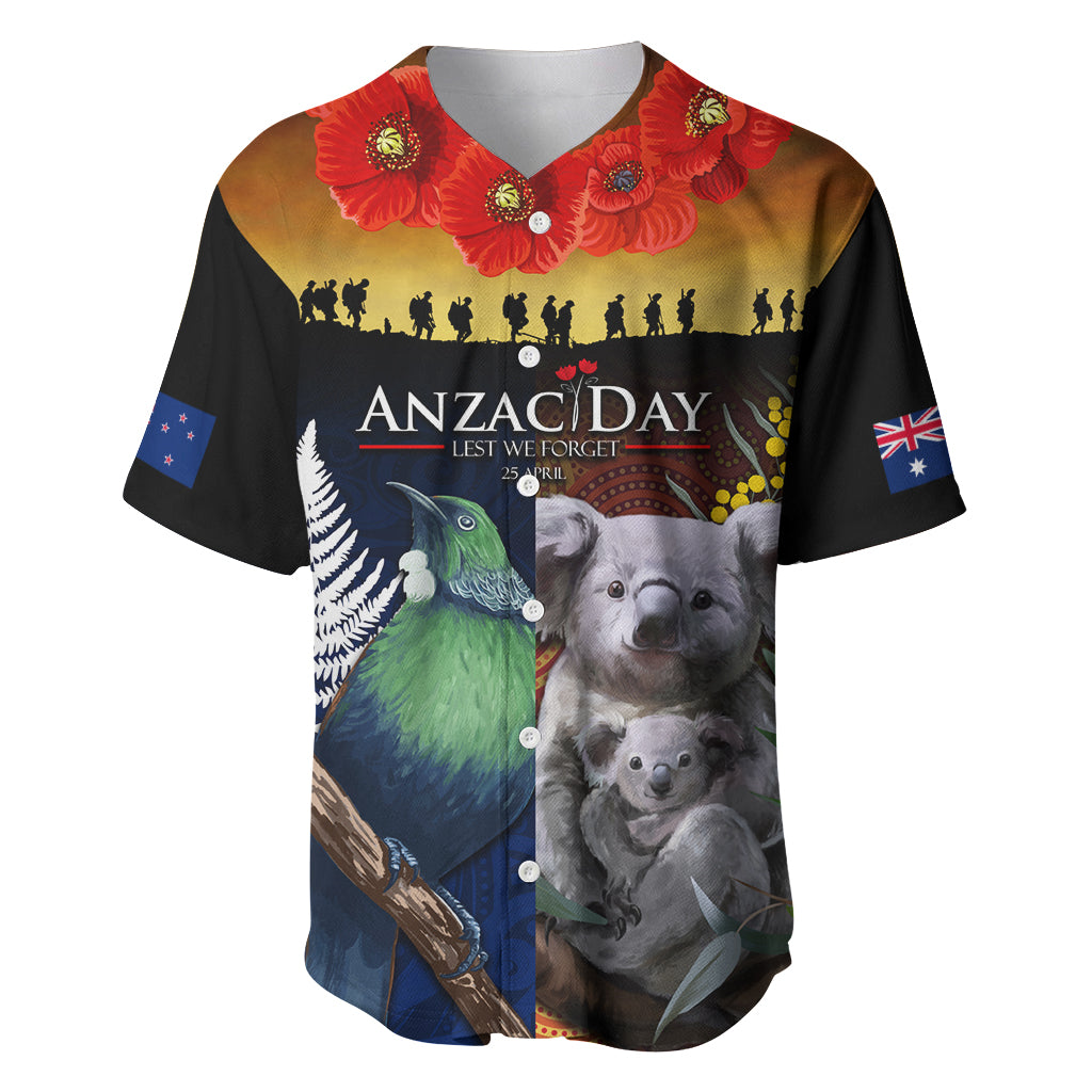 Australia and New Zealand ANZAC Day Baseball Jersey Tui Bird and Koala mix Maori and Aboriginal Pattern