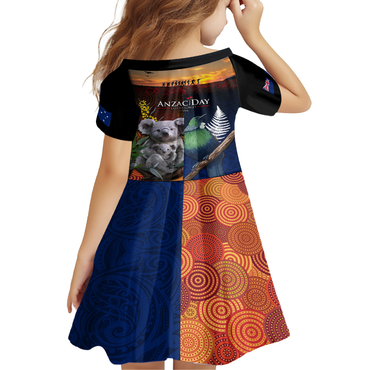 Australia and New Zealand ANZAC Day Family Matching Summer Maxi Dress and Hawaiian Shirt Tui Bird and Koala mix Maori and Aboriginal Pattern