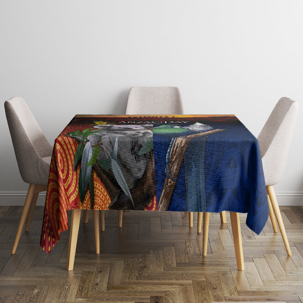 Australia and New Zealand ANZAC Day Tablecloth Tui Bird and Koala mix Maori and Aboriginal Pattern LT03 - Polynesian Pride