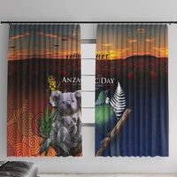 Australia and New Zealand ANZAC Day Window Curtain Tui Bird and Koala mix Maori and Aboriginal Pattern LT03 With Hooks Black - Polynesian Pride