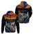 Australia and New Zealand ANZAC Day Zip Hoodie Tui Bird and Koala mix Maori and Aboriginal Pattern