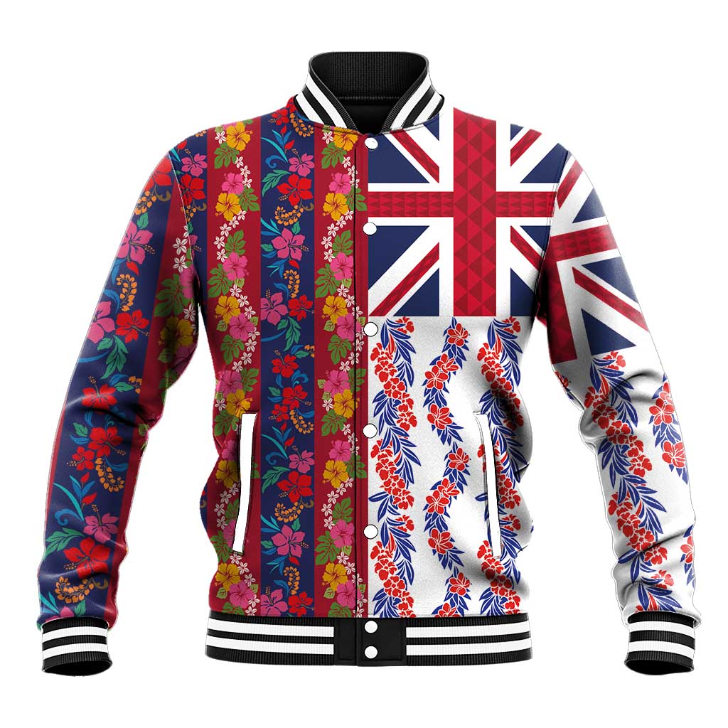 Hawaiian Lei Baseball Jacket National Flag Striped Style LT03 Unisex Red - Polynesian Pride