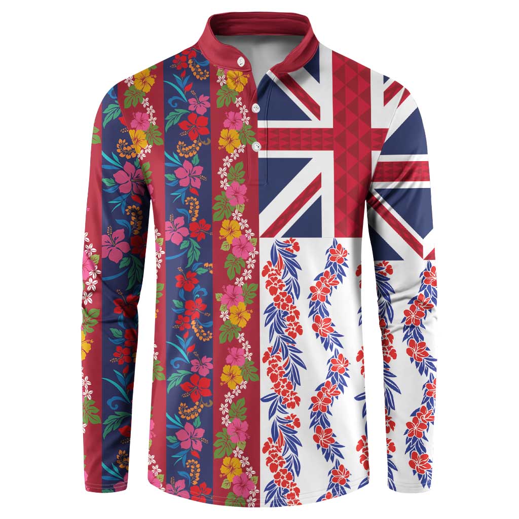 Hawaiian Lei Button Sweatshirt National Flag Striped Style LT03 Red - Polynesian Pride