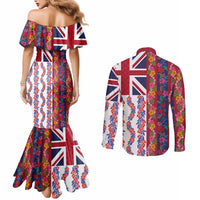 Hawaiian Lei Couples Matching Mermaid Dress and Long Sleeve Button Shirt National Flag Striped Style LT03 - Polynesian Pride