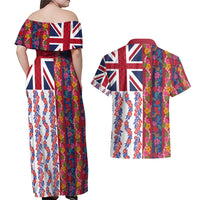 Hawaiian Lei Couples Matching Off Shoulder Maxi Dress and Hawaiian Shirt National Flag Striped Style LT03 - Polynesian Pride