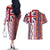 Hawaiian Lei Couples Matching Off The Shoulder Long Sleeve Dress and Hawaiian Shirt National Flag Striped Style