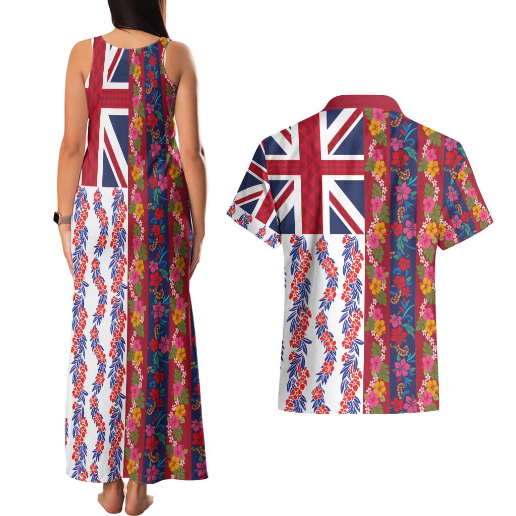 Hawaiian Lei Couples Matching Tank Maxi Dress and Hawaiian Shirt National Flag Striped Style LT03 - Polynesian Pride