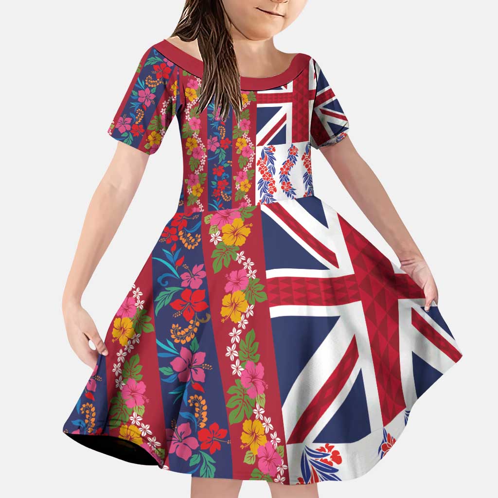 Hawaiian Lei Family Matching Puletasi and Hawaiian Shirt National Flag Striped Style