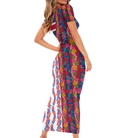 Hawaiian Lei Family Matching Short Sleeve Bodycon Dress and Hawaiian Shirt National Flag Striped Style