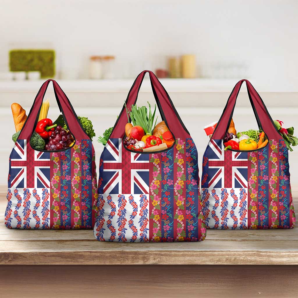 Hawaiian Lei Grocery Bag National Flag Striped Style LT03 3-pack One Size Red - Polynesian Pride