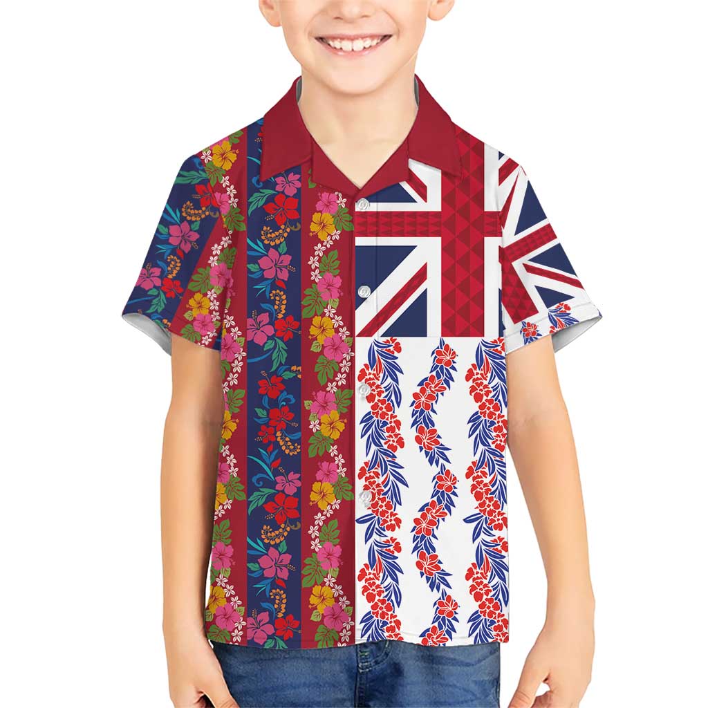 Hawaiian Lei Kid Hawaiian Shirt National Flag Striped Style LT03 Kid Red - Polynesian Pride