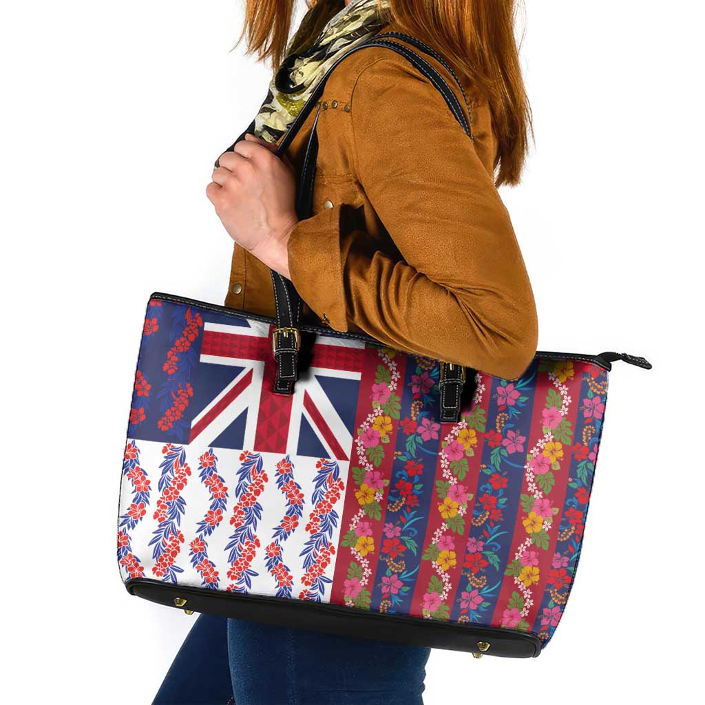 Hawaiian Lei Leather Tote Bag National Flag Striped Style