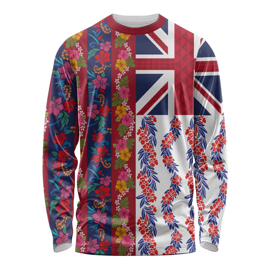 Hawaiian Lei Long Sleeve Shirt National Flag Striped Style LT03 Unisex Red - Polynesian Pride