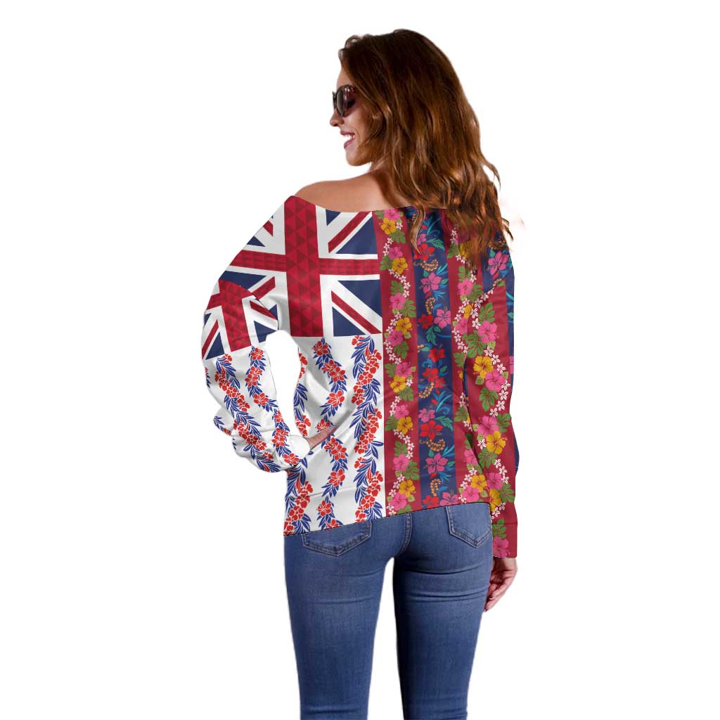 Hawaiian Lei Off Shoulder Sweater National Flag Striped Style