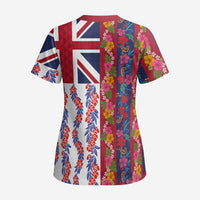 Hawaiian Lei Scrub Top National Flag Striped Style - Polynesian Pride