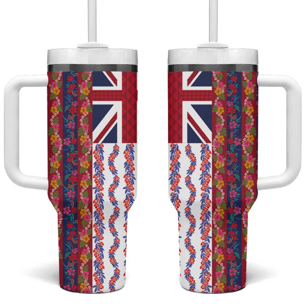 Hawaiian Lei Tumbler With Handle National Flag Striped Style LT03 One Size: 40 oz Red - Polynesian Pride