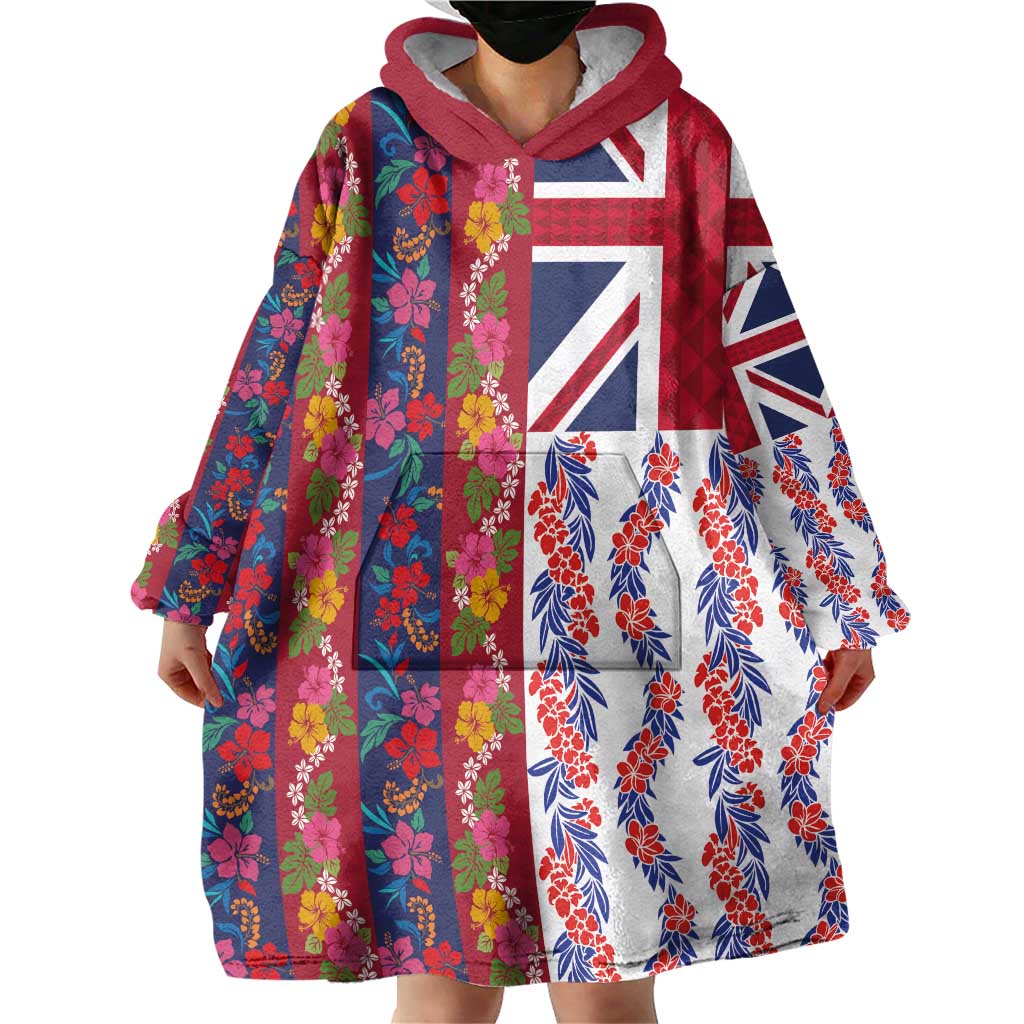 Hawaiian Lei Wearable Blanket Hoodie National Flag Striped Style LT03 - Polynesian Pride