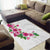 Hawaiian Hibiscus and Art Polynesian Tattoo Area Rug White Color