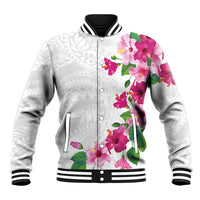 Hawaiian Hibiscus and Art Polynesian Tattoo Baseball Jacket White Color