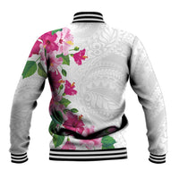 Hawaiian Hibiscus and Art Polynesian Tattoo Baseball Jacket White Color