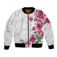 Hawaiian Hibiscus and Art Polynesian Tattoo Bomber Jacket White Color
