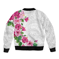 Hawaiian Hibiscus and Art Polynesian Tattoo Bomber Jacket White Color