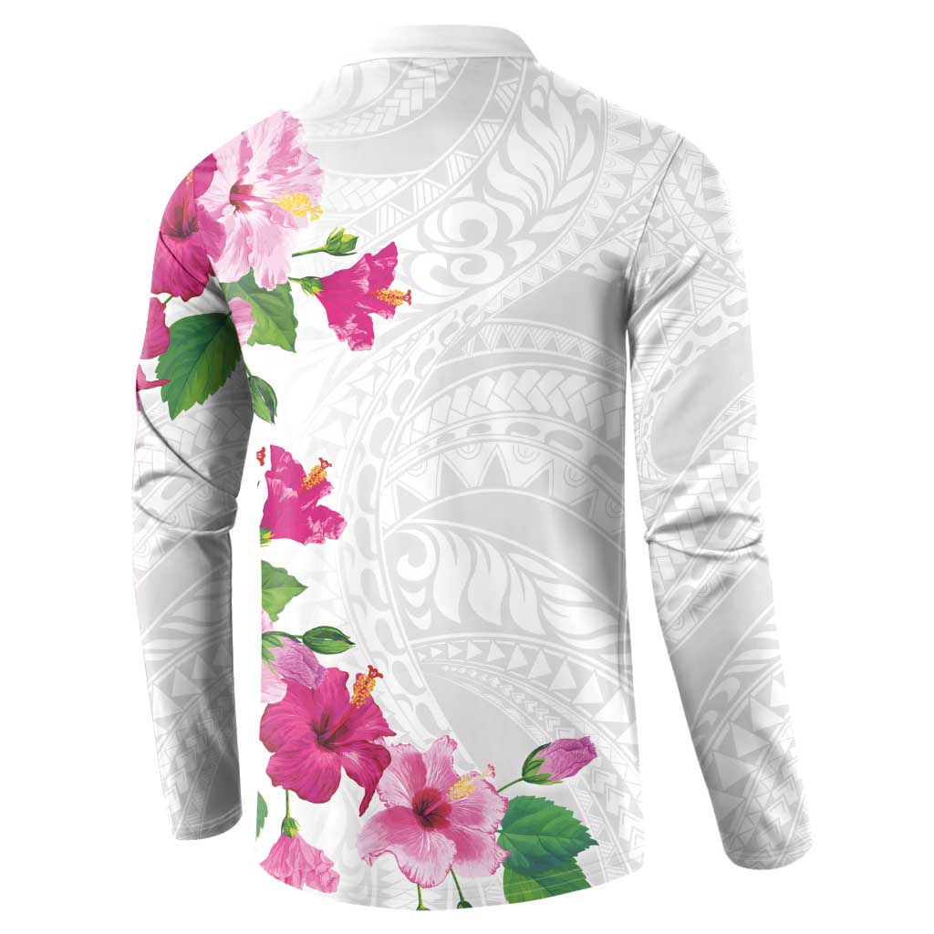 Hawaiian Hibiscus and Art Polynesian Tattoo Button Sweatshirt White Color LT03 - Polynesian Pride