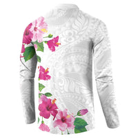 Hawaiian Hibiscus and Art Polynesian Tattoo Button Sweatshirt White Color LT03 - Polynesian Pride