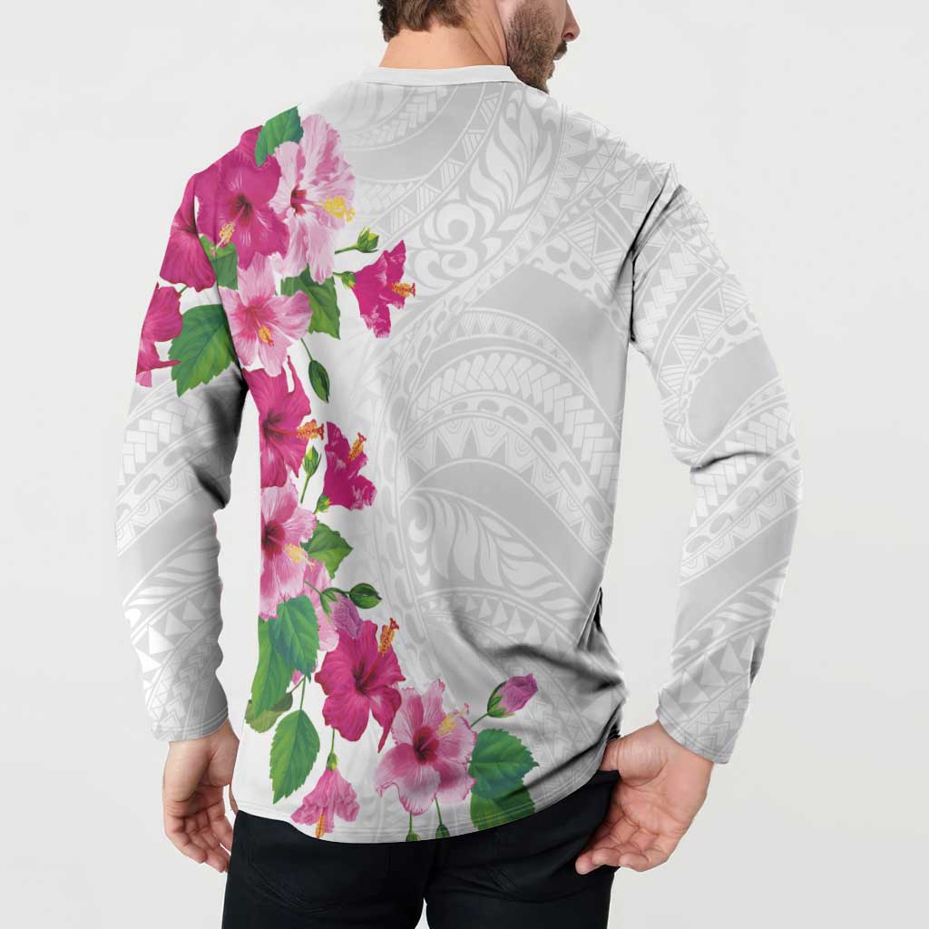 Hawaiian Hibiscus and Art Polynesian Tattoo Button Sweatshirt White Color LT03 - Polynesian Pride