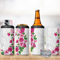 Hawaiian Hibiscus and Art Polynesian Tattoo 4 in 1 Can Cooler Tumbler White Color