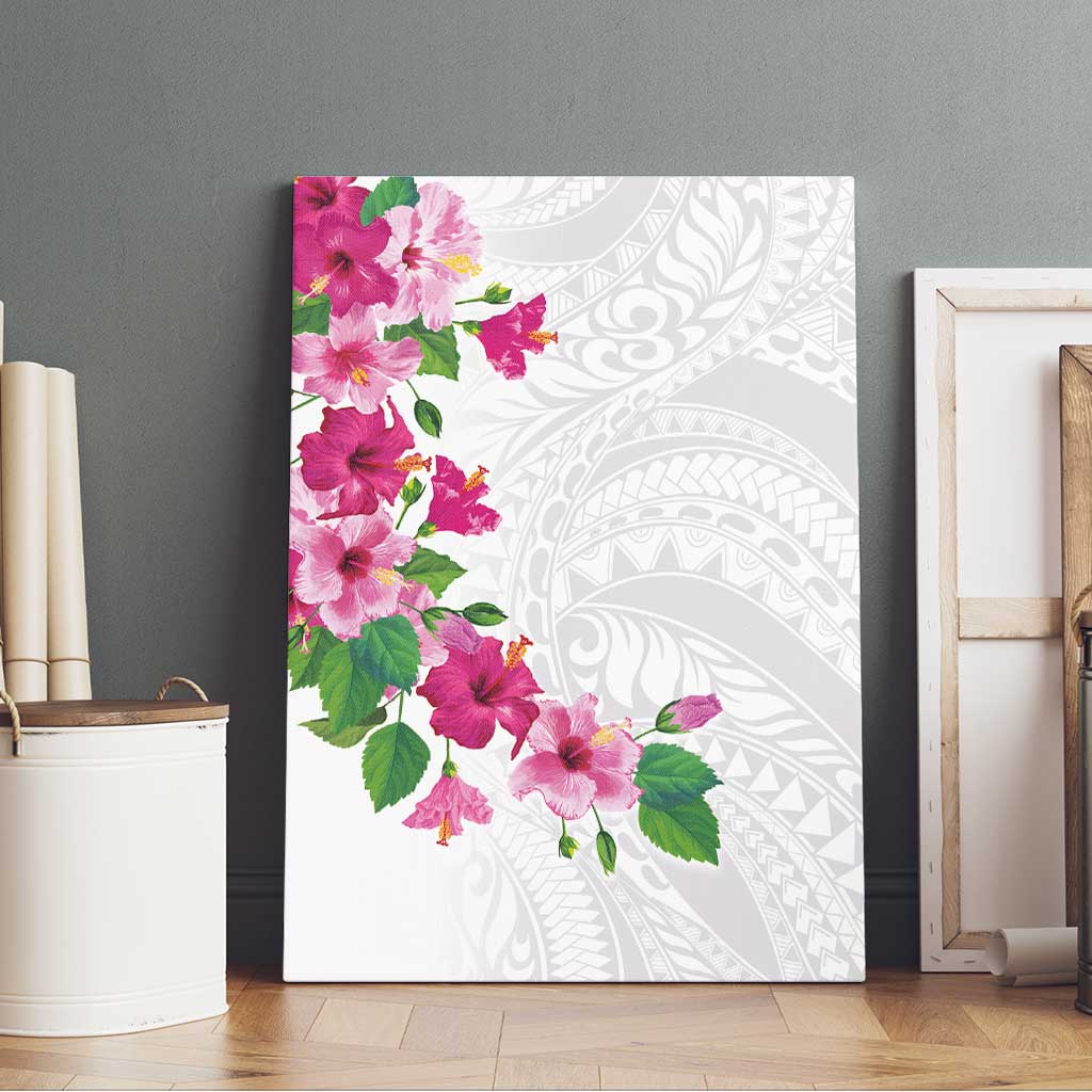 Hawaiian Hibiscus and Art Polynesian Tattoo Canvas Wall Art White Color LT03 - Polynesian Pride