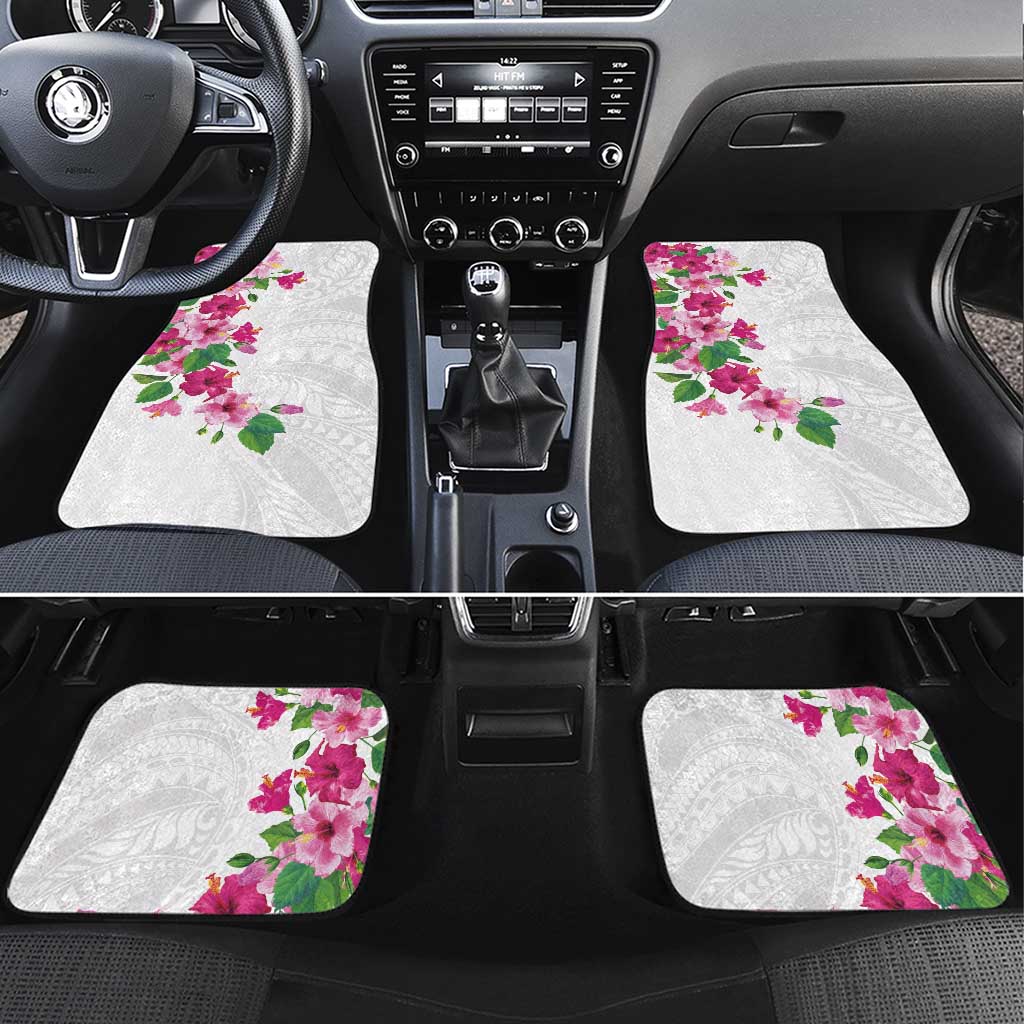 Hawaiian Hibiscus and Art Polynesian Tattoo Car Mats White Color