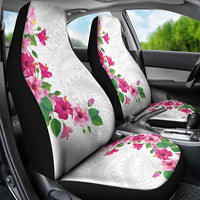 Hawaiian Hibiscus and Art Polynesian Tattoo Car Seat Cover White Color
