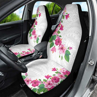 Hawaiian Hibiscus and Art Polynesian Tattoo Car Seat Cover White Color