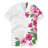 Hawaiian Hibiscus and Art Polynesian Tattoo Family Matching Long Sleeve Bodycon Dress and Hawaiian Shirt White Color