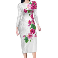 Hawaiian Hibiscus and Art Polynesian Tattoo Family Matching Long Sleeve Bodycon Dress and Hawaiian Shirt White Color