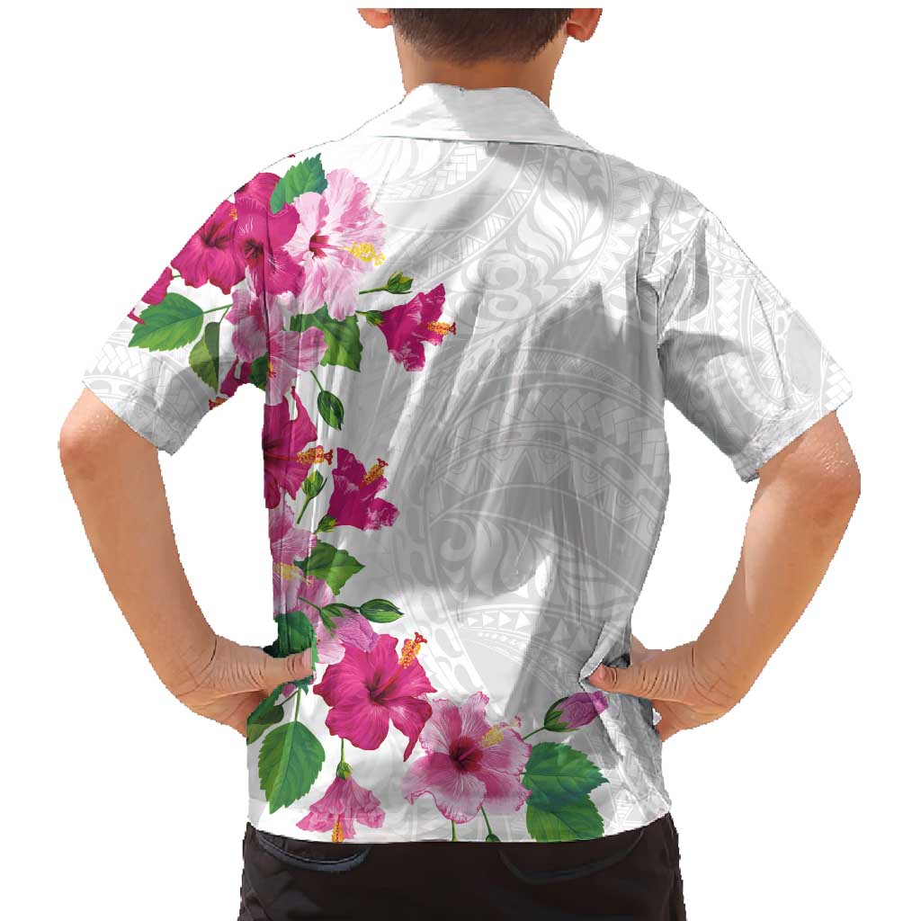 Hawaiian Hibiscus and Art Polynesian Tattoo Family Matching Mermaid Dress and Hawaiian Shirt White Color