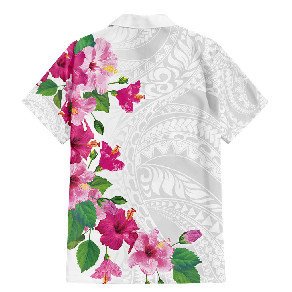 Hawaiian Hibiscus and Art Polynesian Tattoo Family Matching Mermaid Dress and Hawaiian Shirt White Color