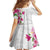 Hawaiian Hibiscus and Art Polynesian Tattoo Family Matching Off The Shoulder Long Sleeve Dress and Hawaiian Shirt White Color