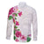 Hawaiian Hibiscus and Art Polynesian Tattoo Family Matching Off The Shoulder Long Sleeve Dress and Hawaiian Shirt White Color