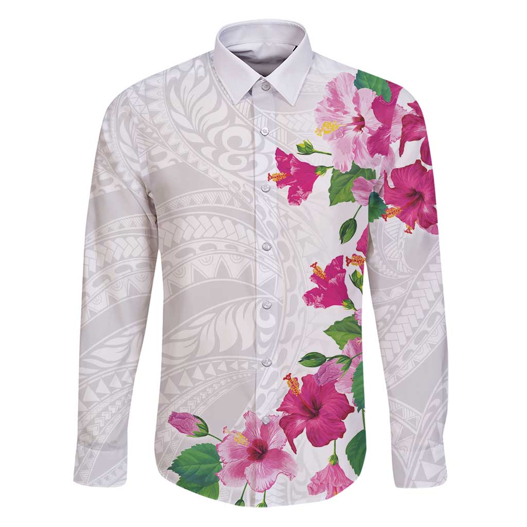 Hawaiian Hibiscus and Art Polynesian Tattoo Family Matching Puletasi and Hawaiian Shirt White Color
