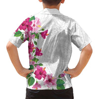 Hawaiian Hibiscus and Art Polynesian Tattoo Family Matching Short Sleeve Bodycon Dress and Hawaiian Shirt White Color
