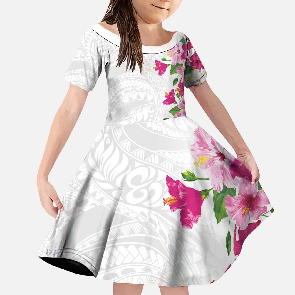 Hawaiian Hibiscus and Art Polynesian Tattoo Family Matching Summer Maxi Dress and Hawaiian Shirt White Color