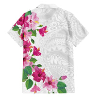 Hawaiian Hibiscus and Art Polynesian Tattoo Family Matching Summer Maxi Dress and Hawaiian Shirt White Color
